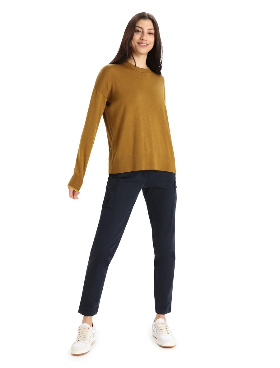 Women's Icebreaker Merino Shearer Crewe Sweaters Clove / Silent Gold | CA 1316MQZA